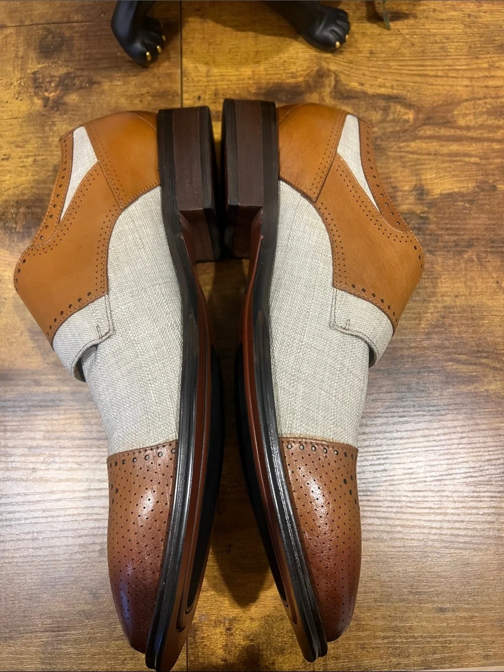 Stacy Adams Harper Double Monk-Strap Cognac Beige Leather & Canvas Shoes:Size 11
